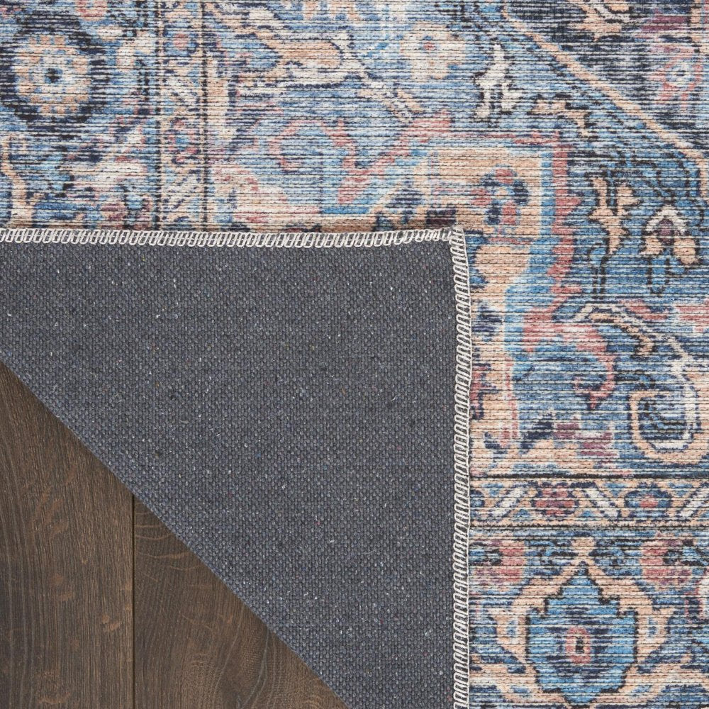 5' X 7' Light Blue Oriental Power Loom Distressed Washable Area Rug