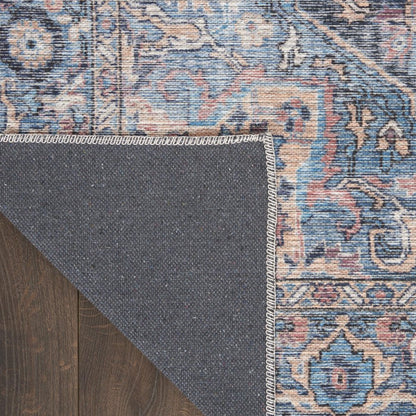 5' X 7' Light Blue Oriental Power Loom Distressed Washable Area Rug