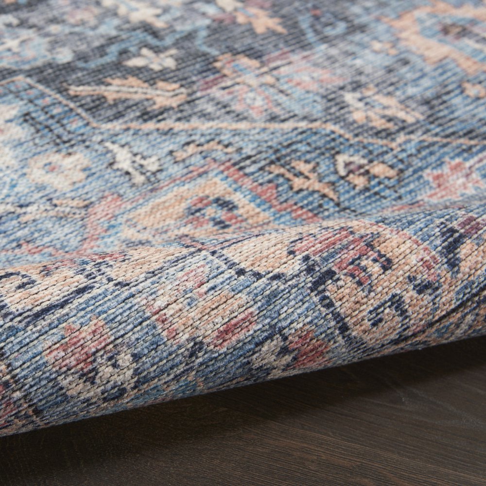 5' X 7' Light Blue Oriental Power Loom Distressed Washable Area Rug