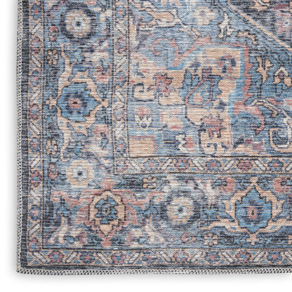 5' X 7' Light Blue Oriental Power Loom Distressed Washable Area Rug