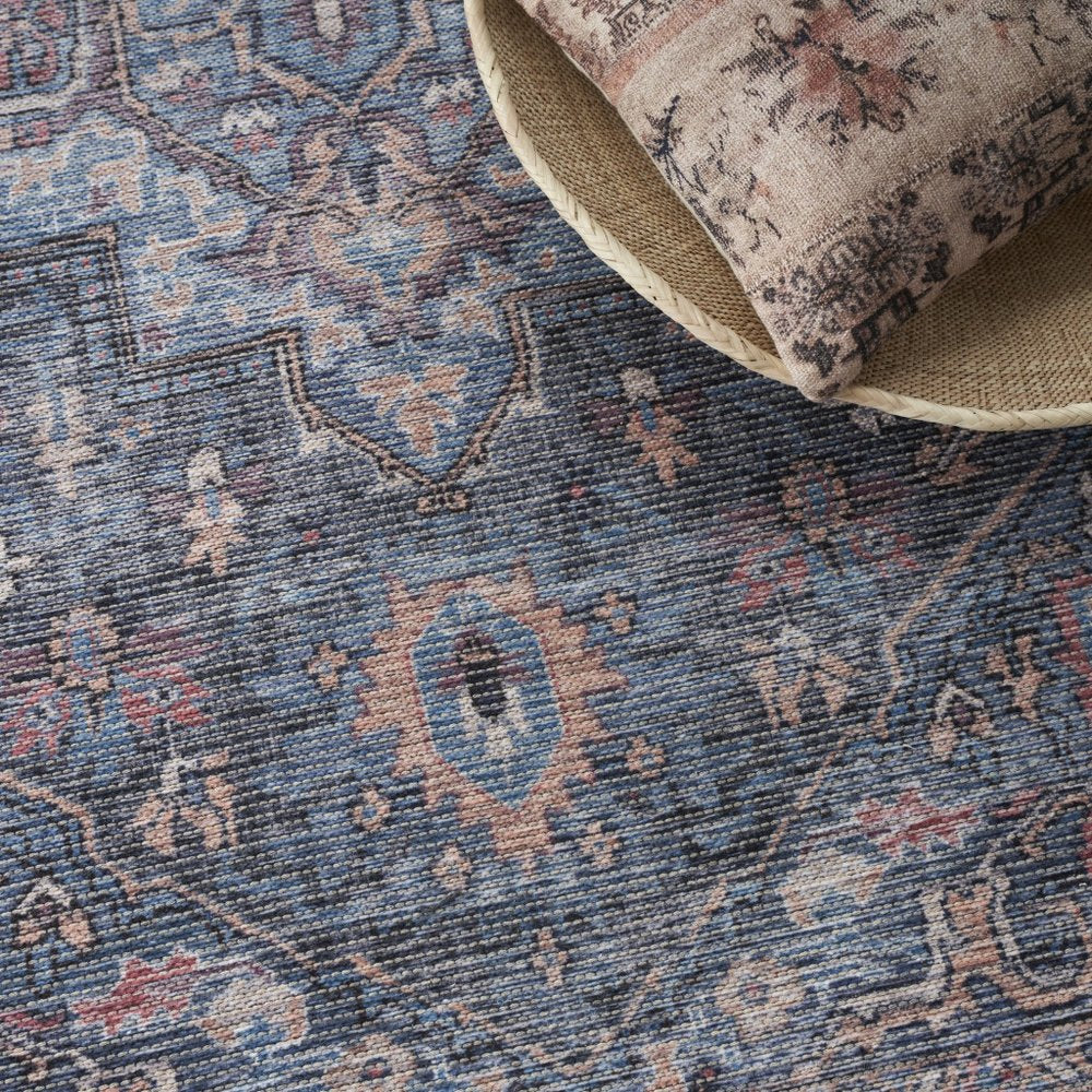 5' X 7' Light Blue Oriental Power Loom Distressed Washable Area Rug