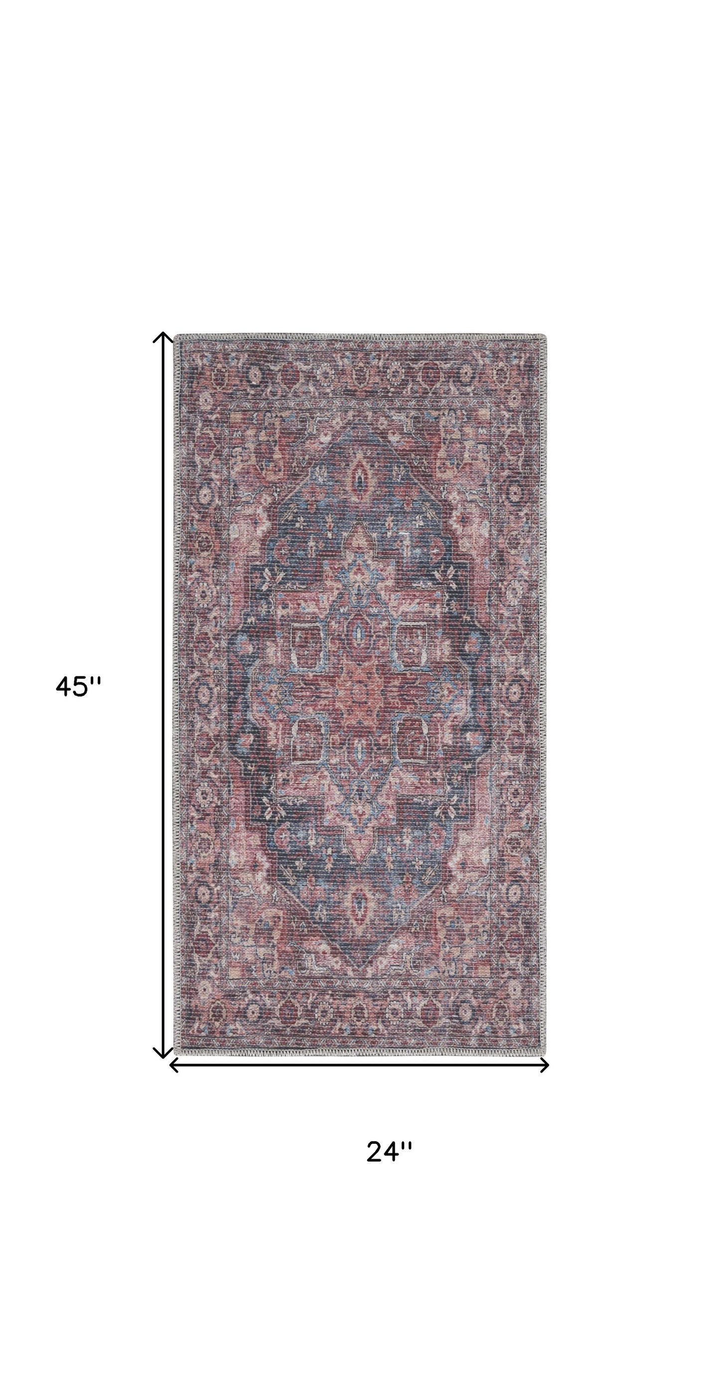 2' X 4' Red Oriental Power Loom Distressed Washable Area Rug