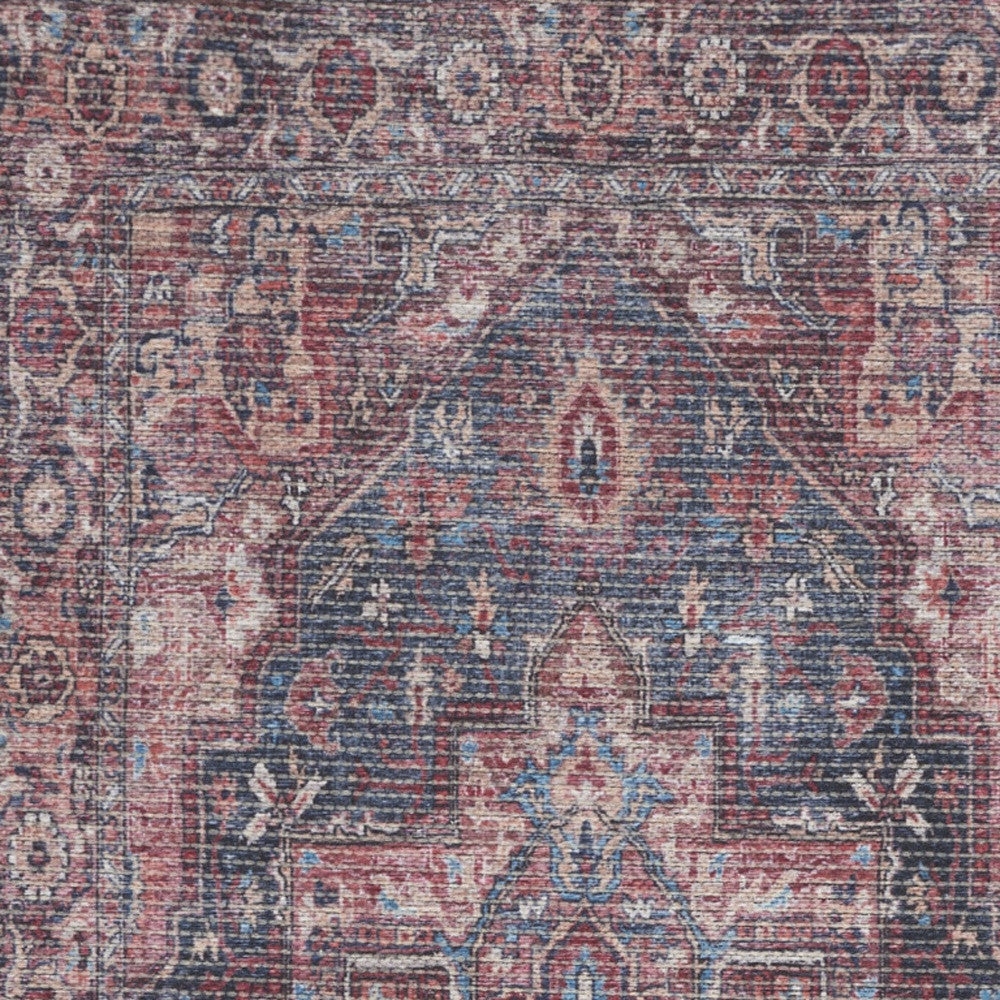 2' X 4' Red Oriental Power Loom Distressed Washable Area Rug