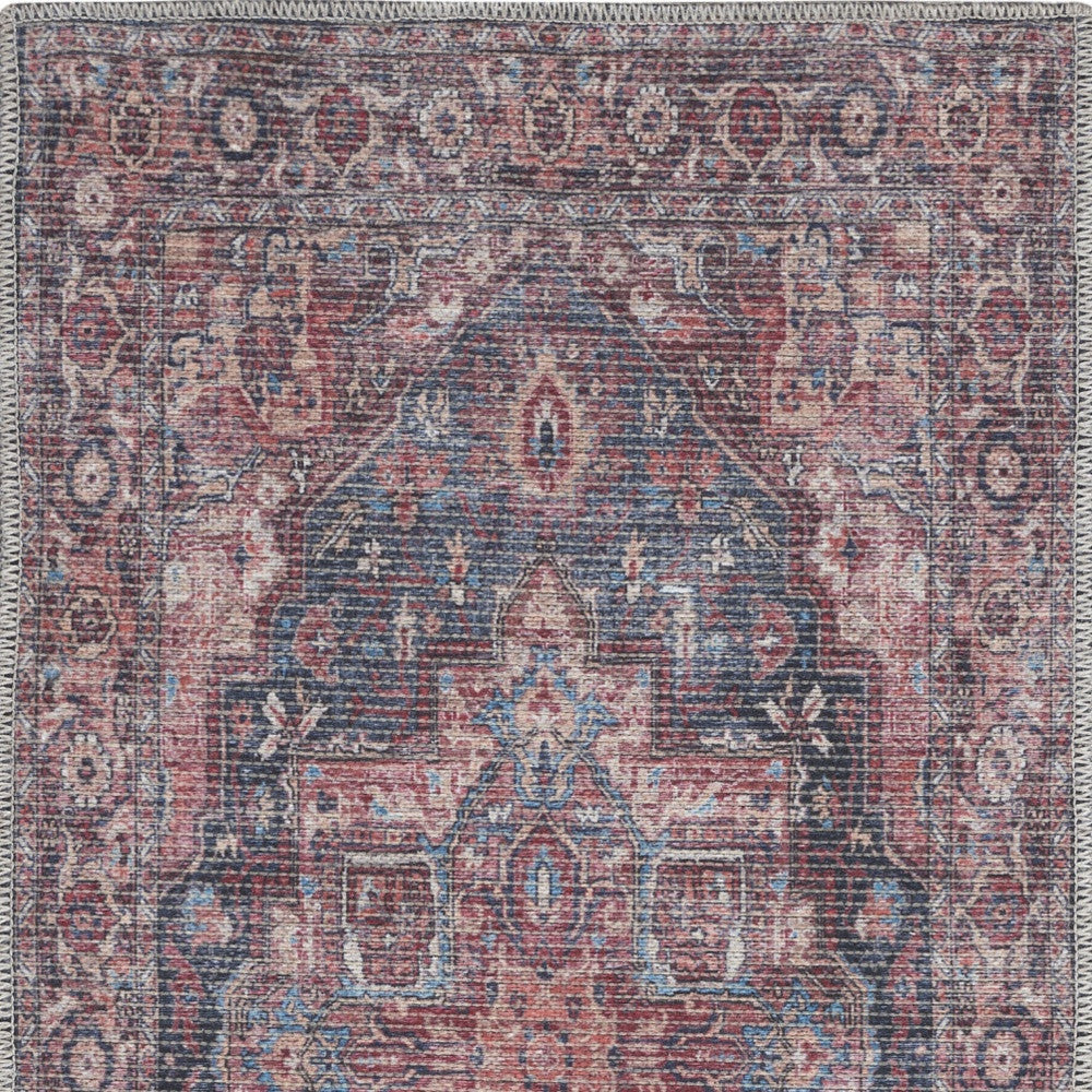 2' X 4' Red Oriental Power Loom Distressed Washable Area Rug