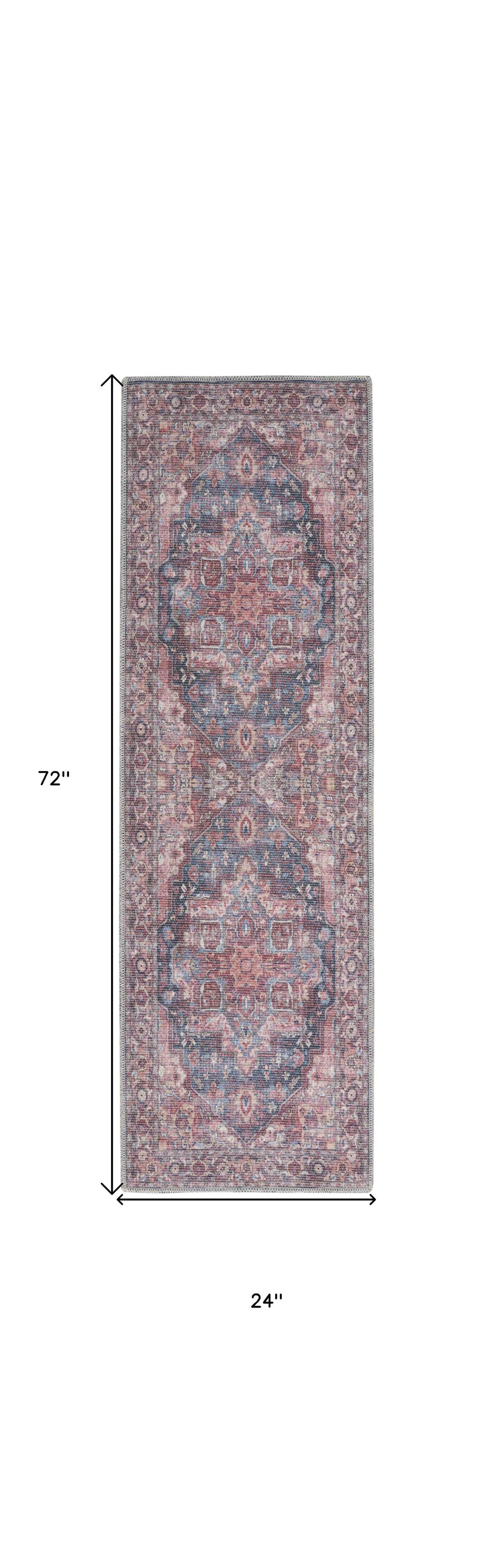 2' X 6' Red Oriental Power Loom Distressed Washable Runner Rug