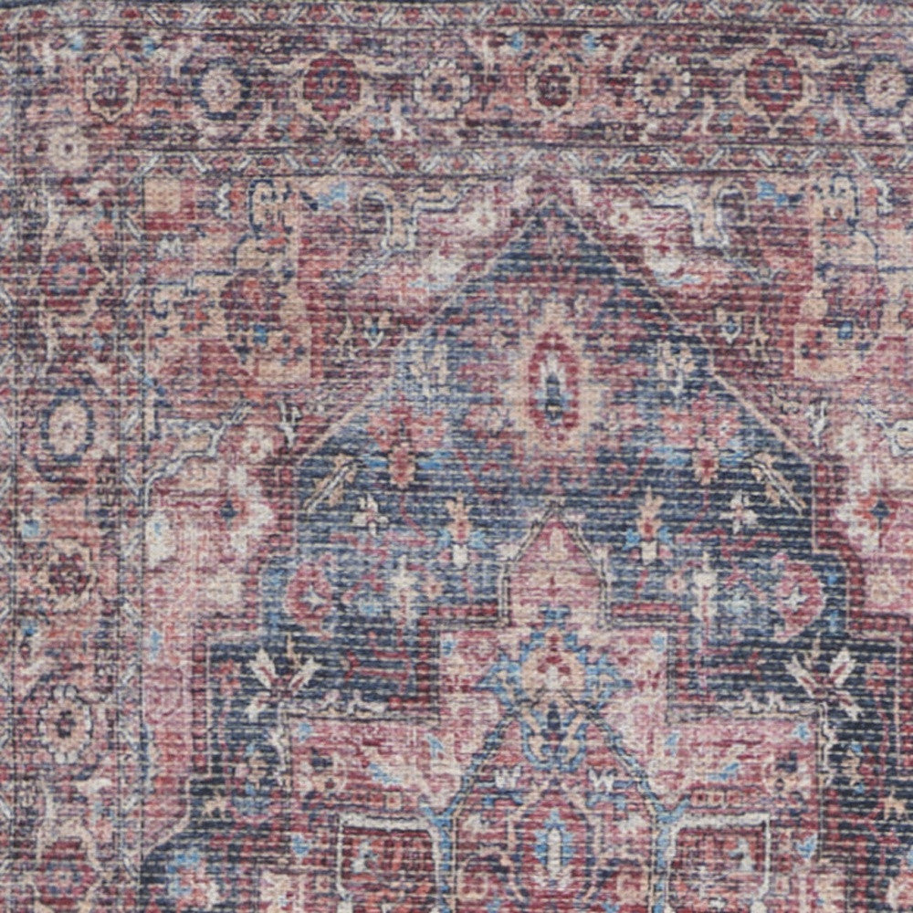 2' X 6' Red Oriental Power Loom Distressed Washable Runner Rug