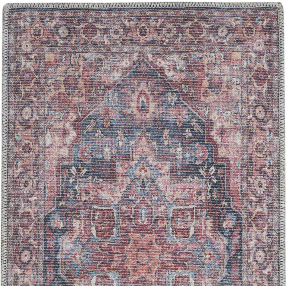 2' X 6' Red Oriental Power Loom Distressed Washable Runner Rug