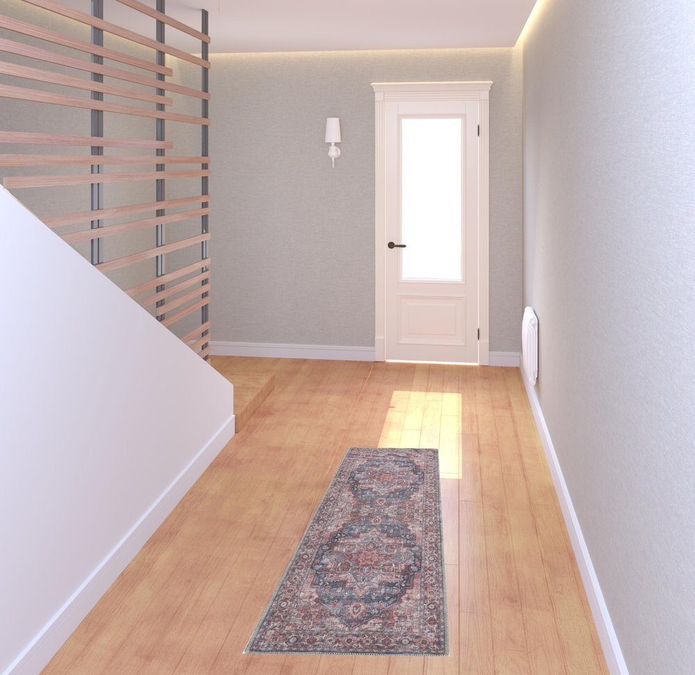 2' X 6' Red Oriental Power Loom Distressed Washable Runner Rug