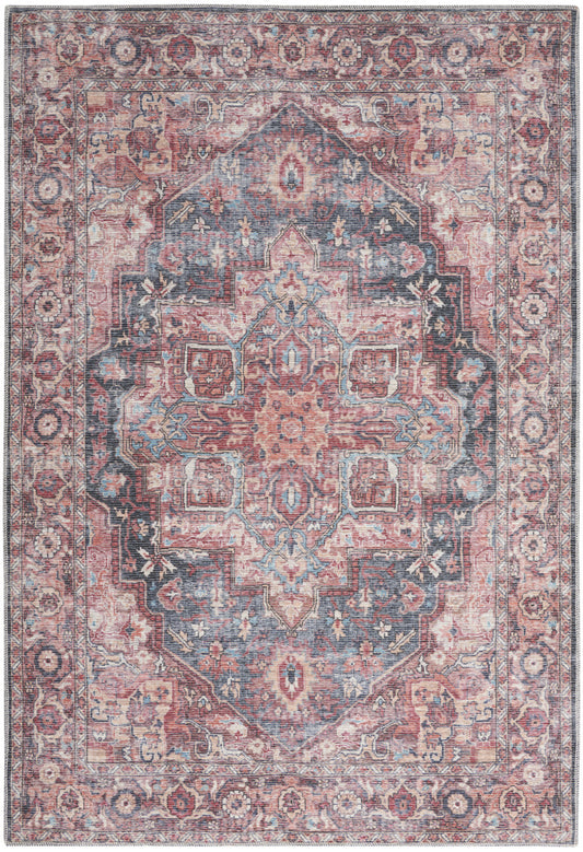 4' X 6' Multicolor Oriental Power Loom Distressed Washable Area Rug