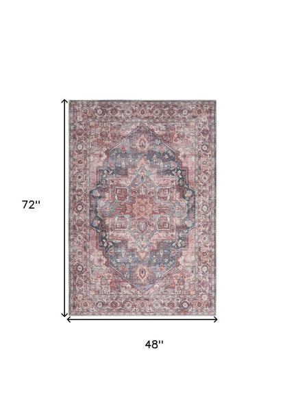 4' X 6' Multicolor Oriental Power Loom Distressed Washable Area Rug