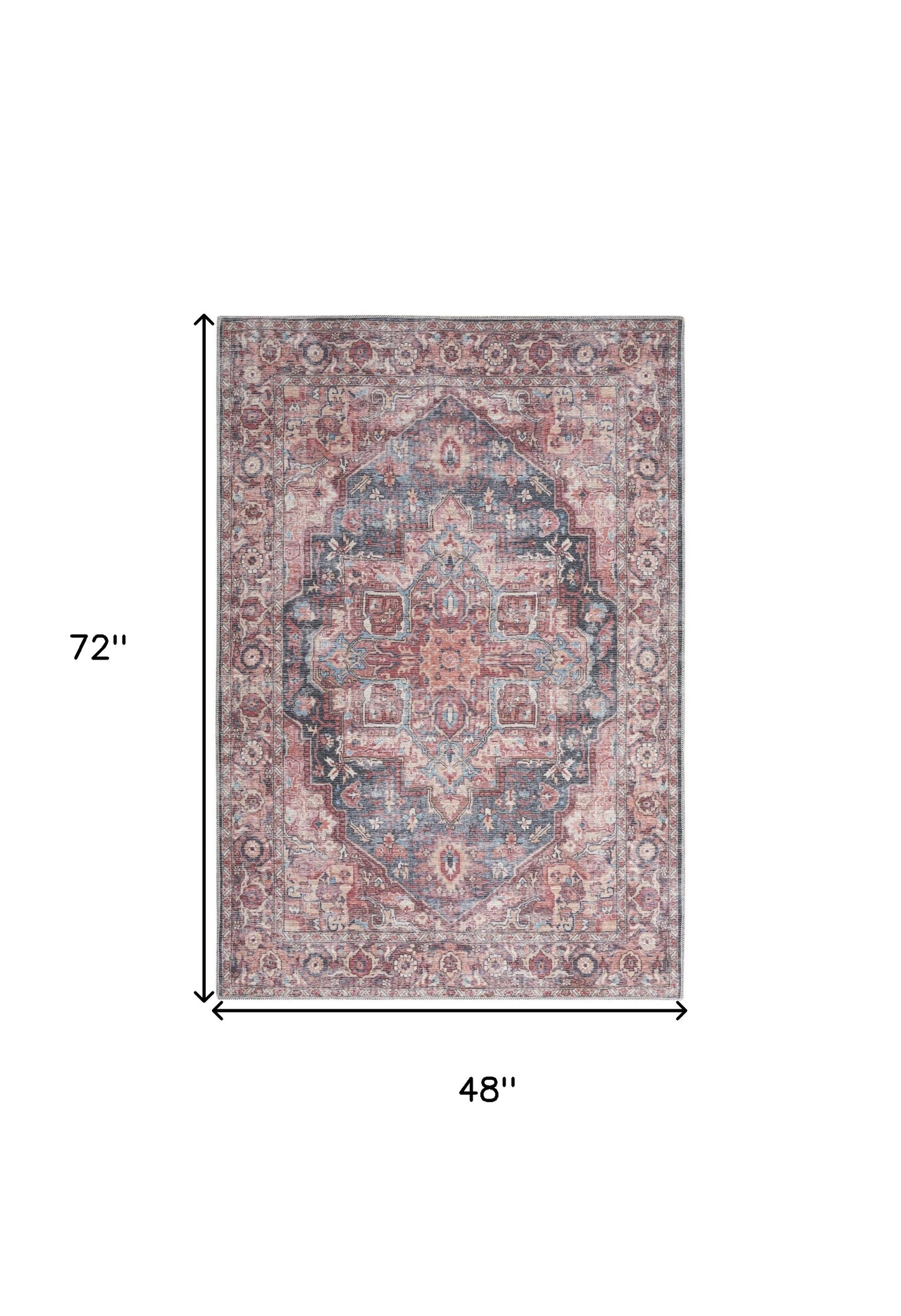 4' X 6' Multicolor Oriental Power Loom Distressed Washable Area Rug