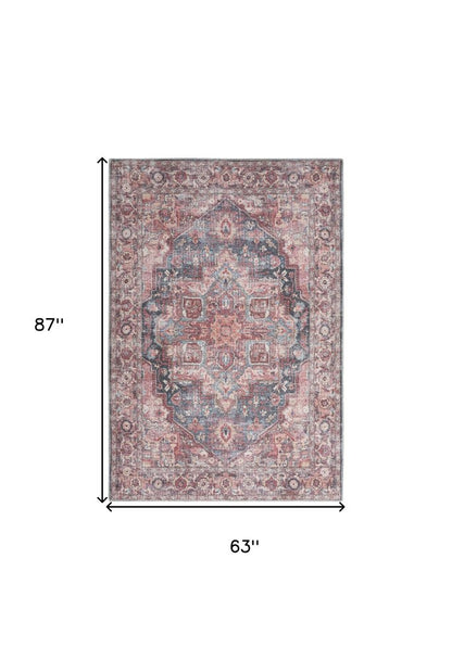 5' X 7' Multicolor Oriental Power Loom Distressed Washable Area Rug