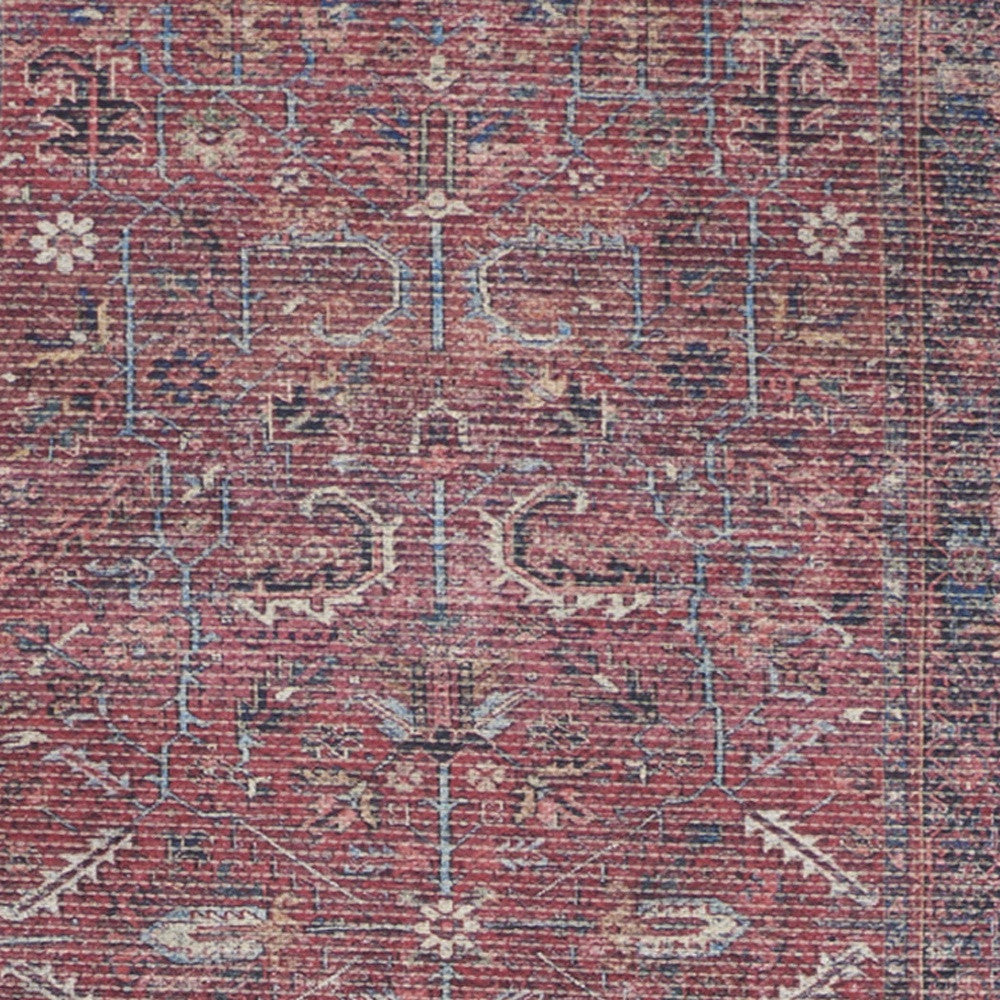 2' X 6' Brick Oriental Power Loom Distressed Washable Runner Rug