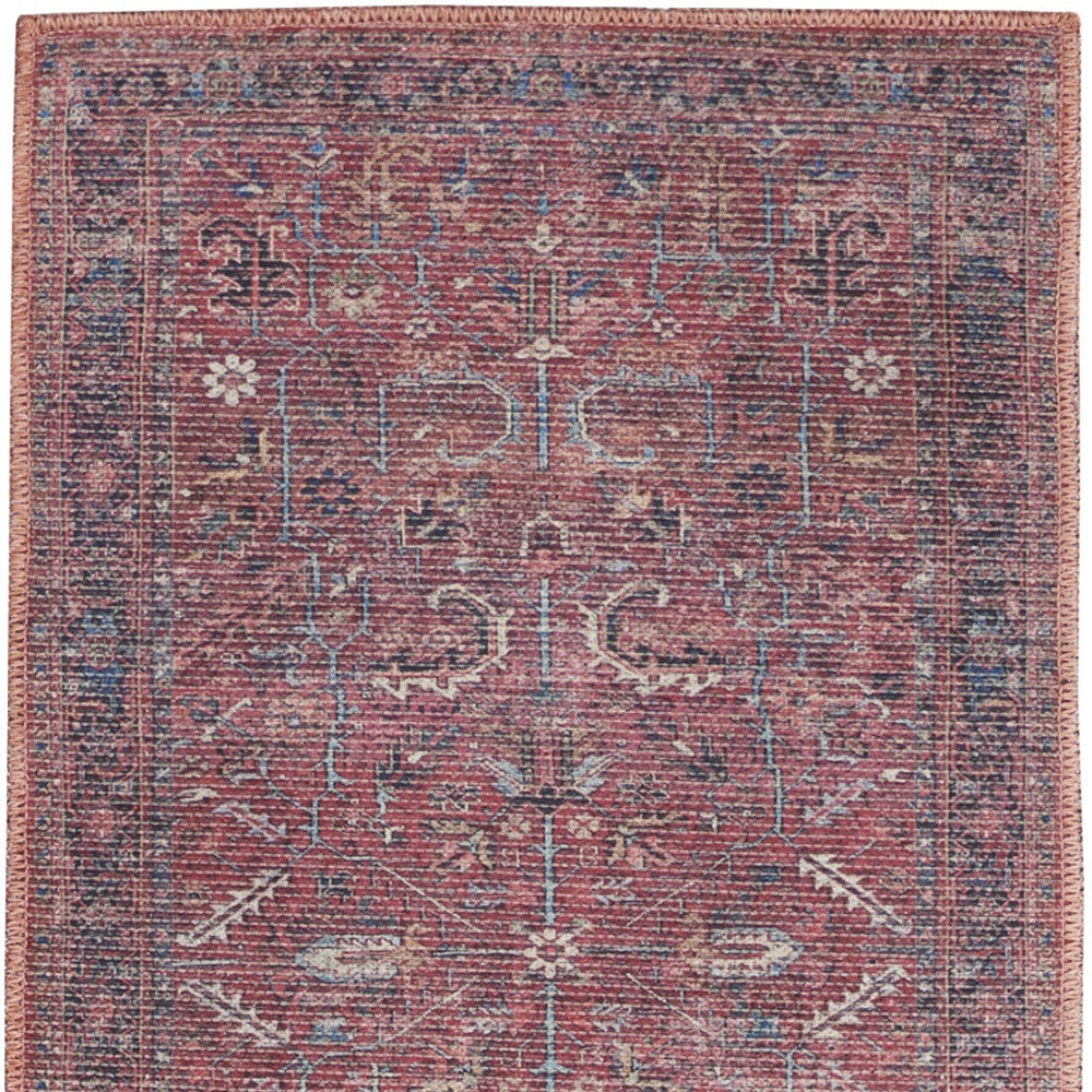 2' X 6' Brick Oriental Power Loom Distressed Washable Runner Rug