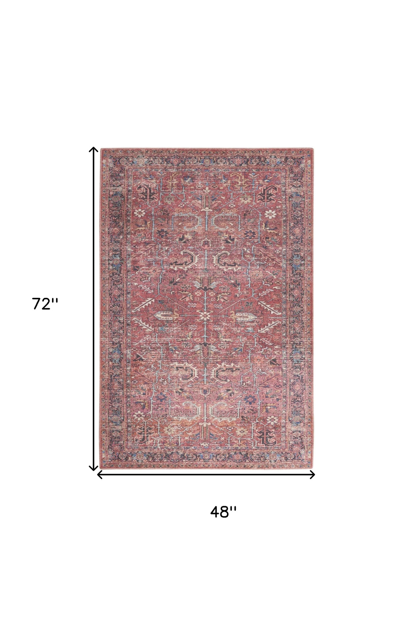 4' X 6' Brick Oriental Power Loom Distressed Washable Area Rug