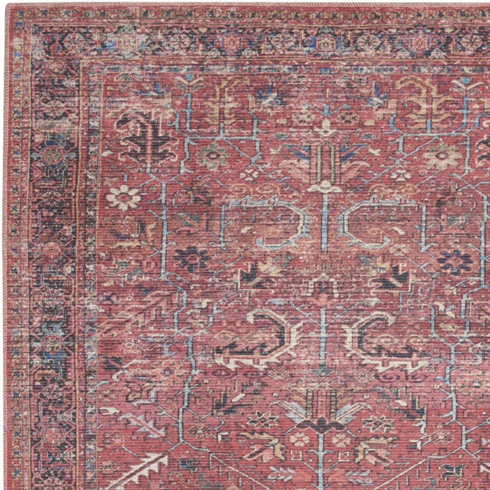 4' X 6' Brick Oriental Power Loom Distressed Washable Area Rug