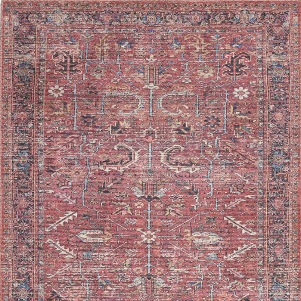 4' X 6' Brick Oriental Power Loom Distressed Washable Area Rug