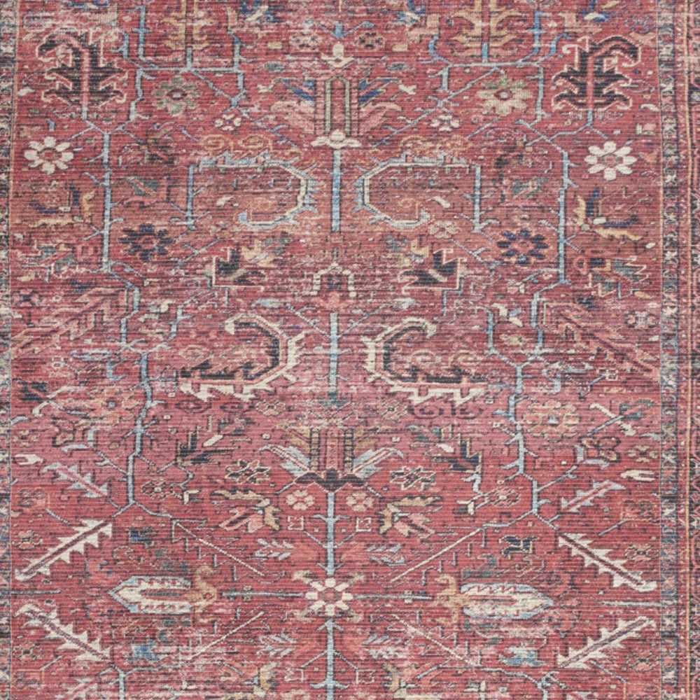 5' X 7' Brick Oriental Power Loom Distressed Washable Area Rug