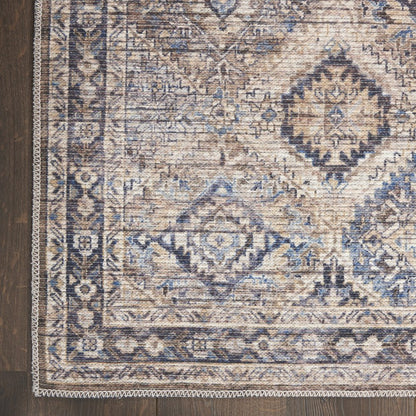 2' X 4' Ivory Latte Oriental Power Loom Distressed Washable Area Rug