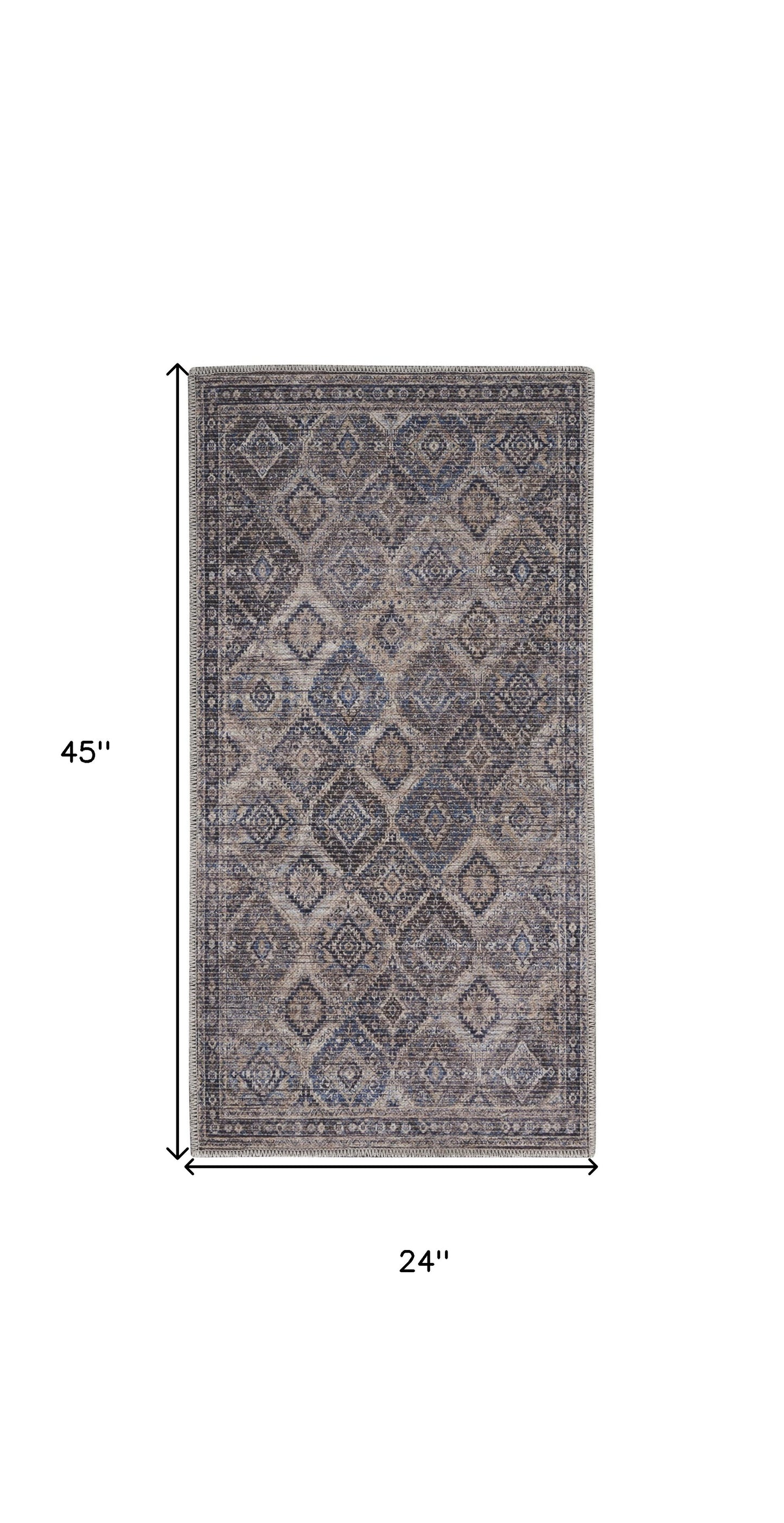 2' X 4' Ivory Latte Oriental Power Loom Distressed Washable Area Rug