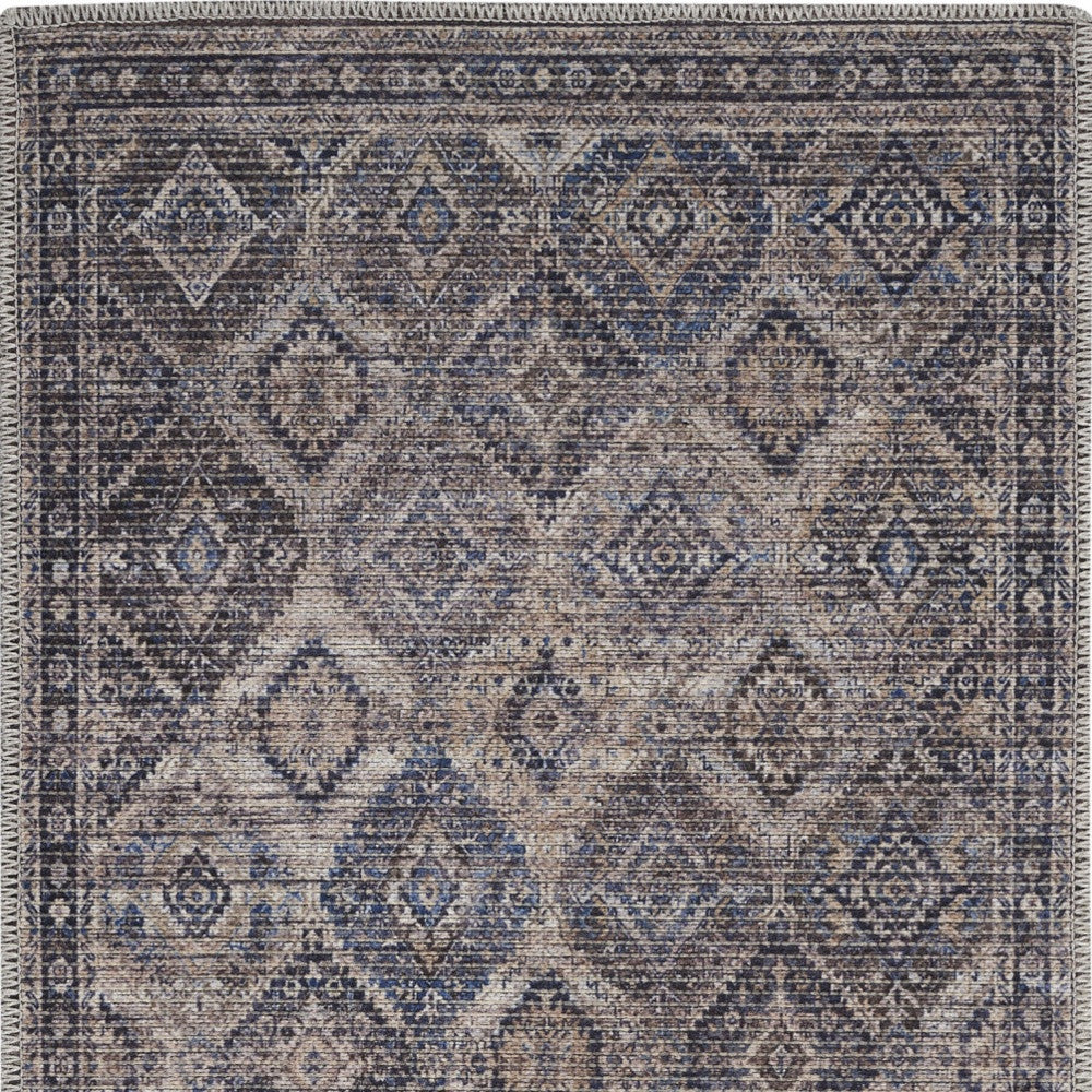 2' X 4' Ivory Latte Oriental Power Loom Distressed Washable Area Rug