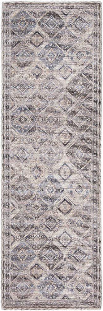 2' X 6' Ivory Latte Oriental Power Loom Distressed Washable Runner Rug