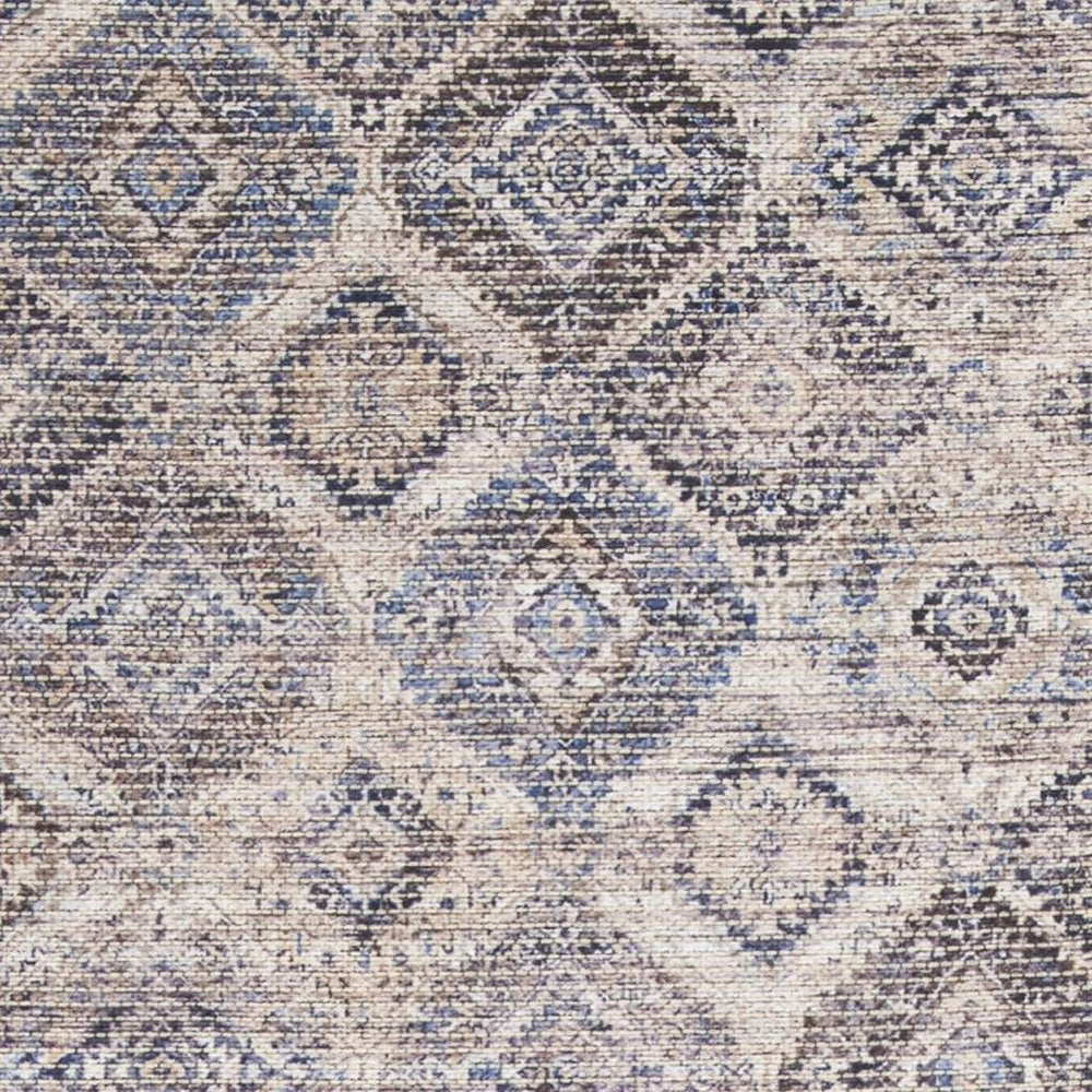 2' X 6' Ivory Latte Oriental Power Loom Distressed Washable Runner Rug