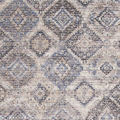 2' X 6' Ivory Latte Oriental Power Loom Distressed Washable Runner Rug