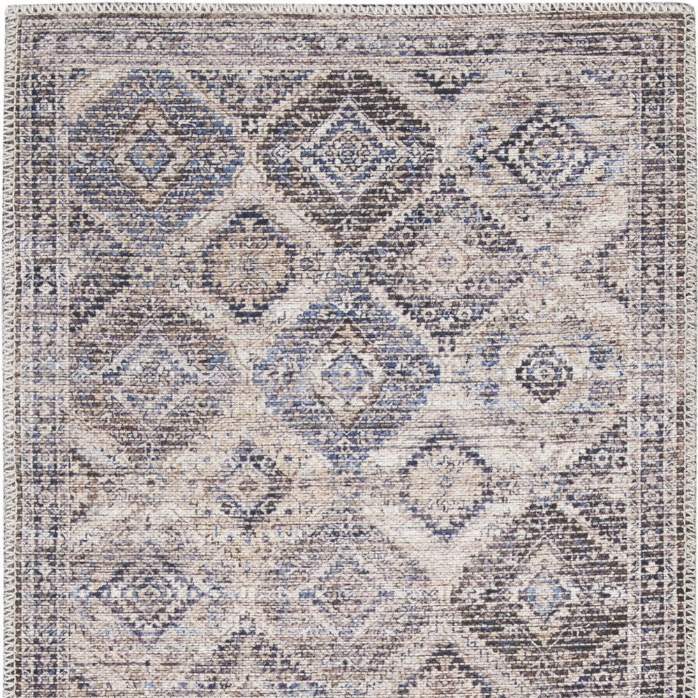 2' X 6' Ivory Latte Oriental Power Loom Distressed Washable Runner Rug