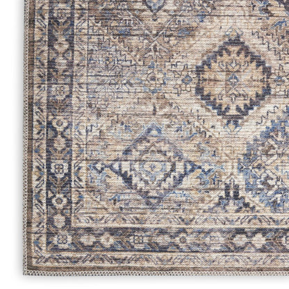 2' X 6' Ivory Latte Oriental Power Loom Distressed Washable Runner Rug