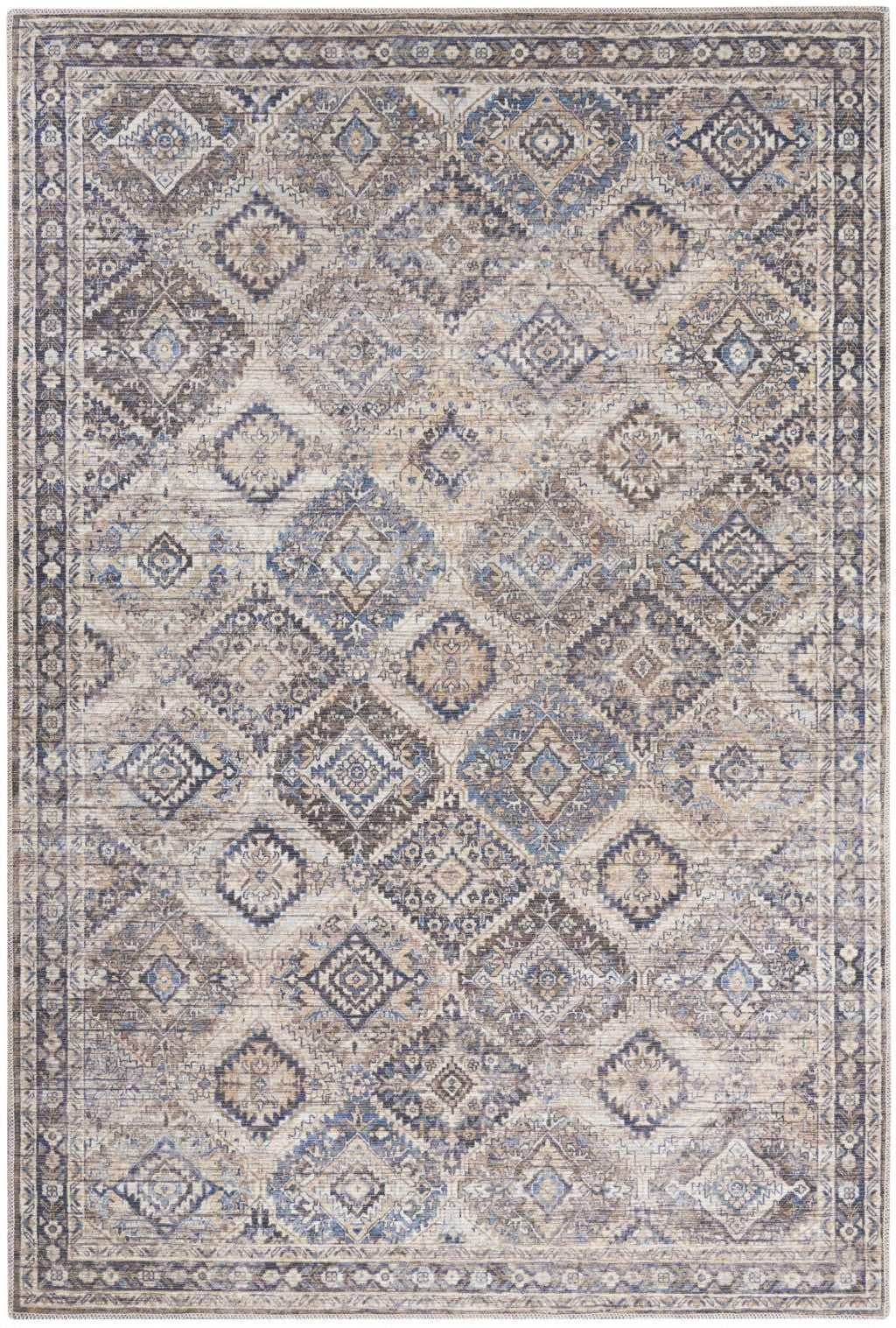 4' X 6' Ivory Latte Oriental Power Loom Distressed Washable Area Rug