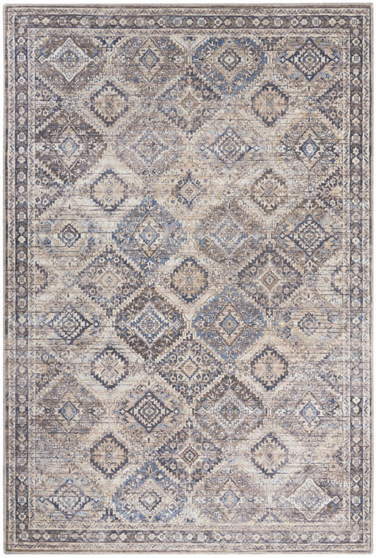 4' X 6' Ivory Latte Oriental Power Loom Distressed Washable Area Rug