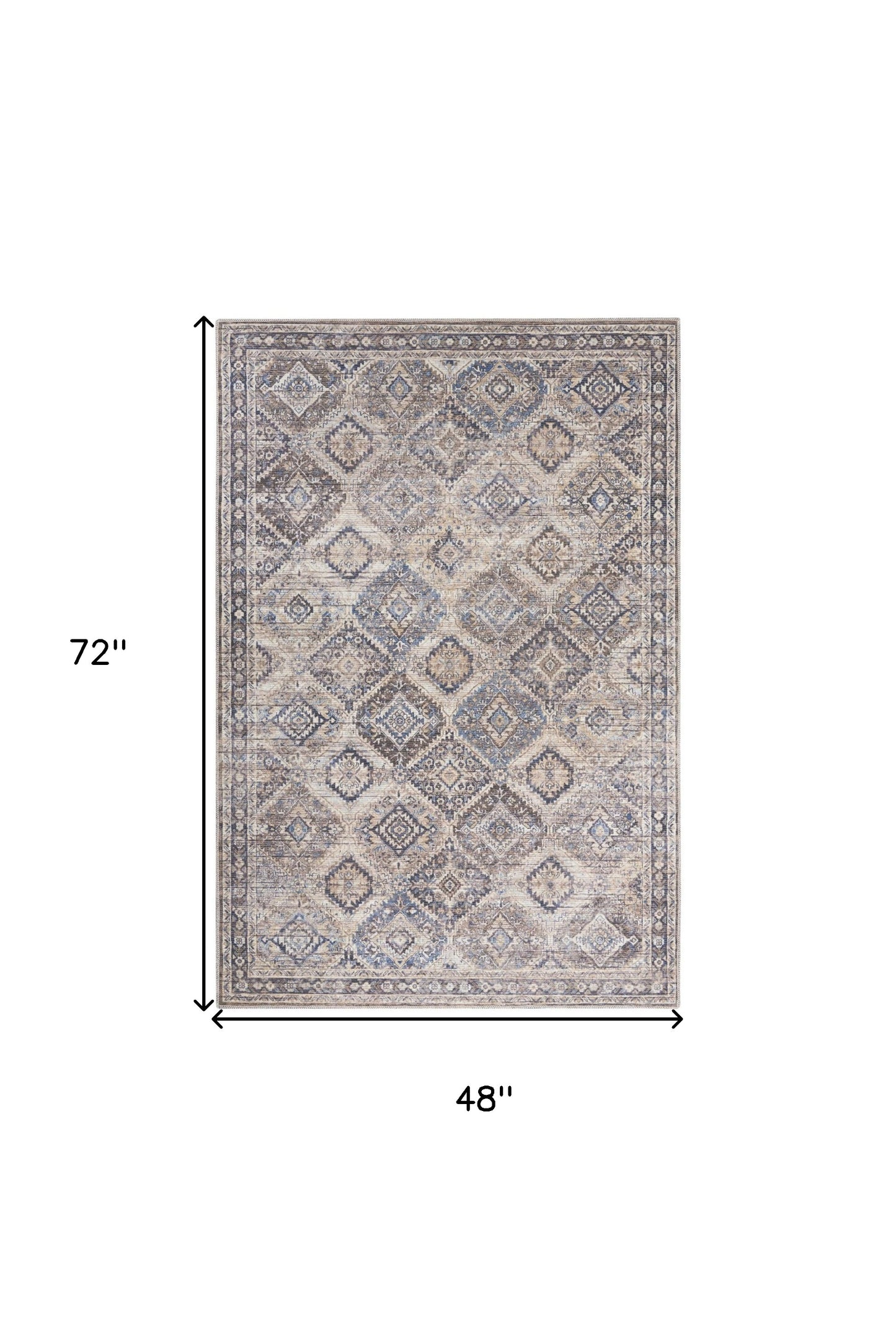 4' X 6' Ivory Latte Oriental Power Loom Distressed Washable Area Rug