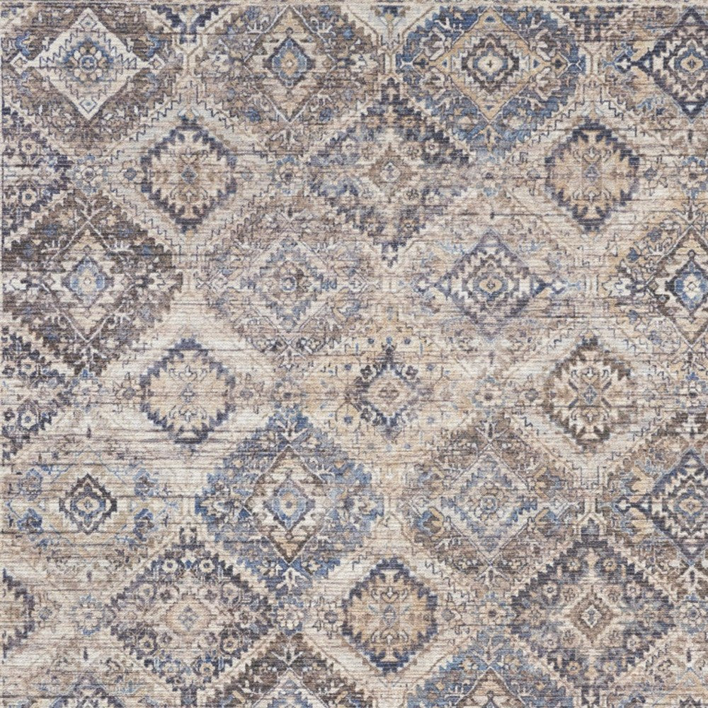 4' X 6' Ivory Latte Oriental Power Loom Distressed Washable Area Rug