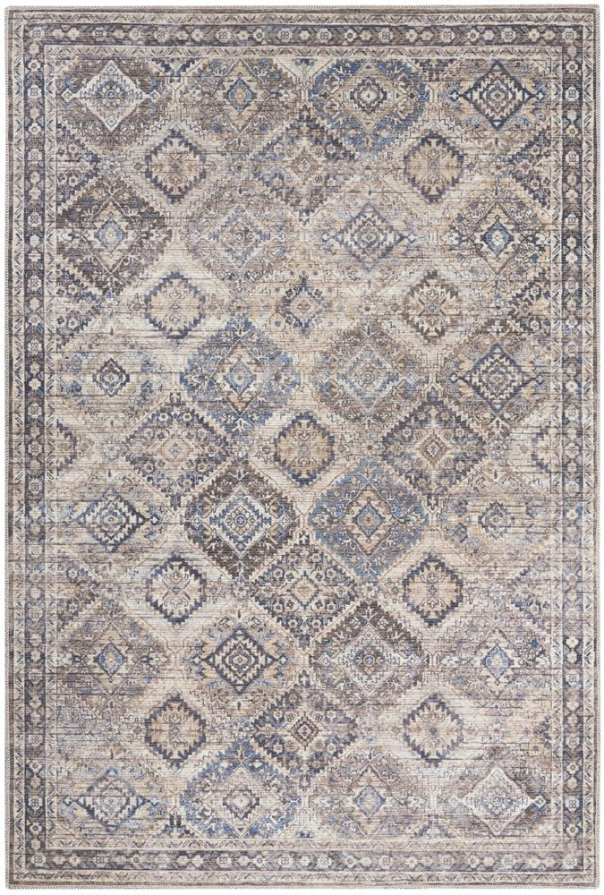 5' X 7' Ivory Latte Oriental Power Loom Distressed Washable Area Rug
