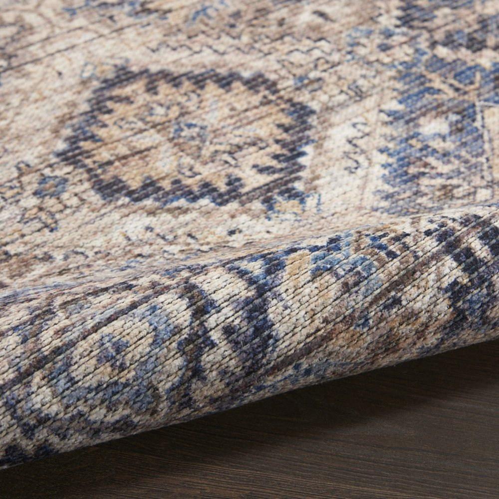 5' X 7' Ivory Latte Oriental Power Loom Distressed Washable Area Rug