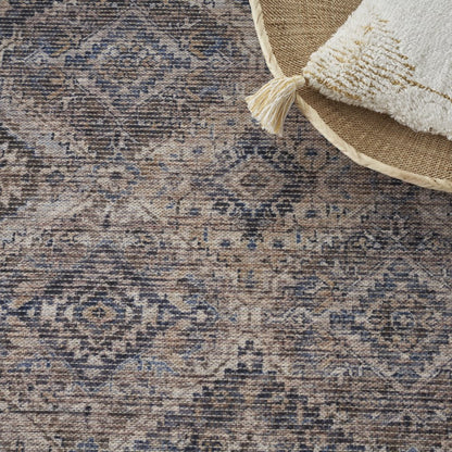 5' X 7' Ivory Latte Oriental Power Loom Distressed Washable Area Rug