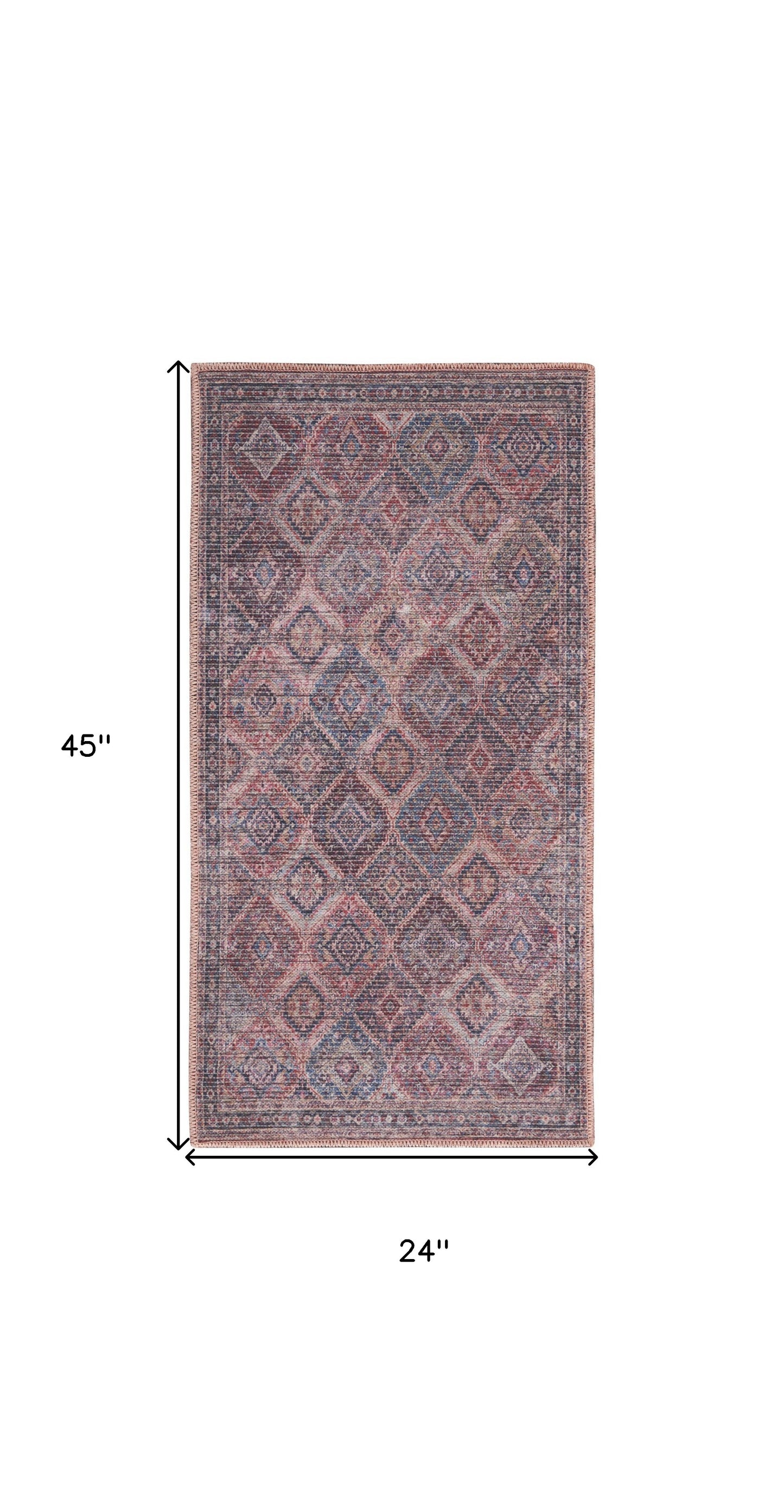 2' X 4' Maroon Oriental Power Loom Distressed Washable Area Rug