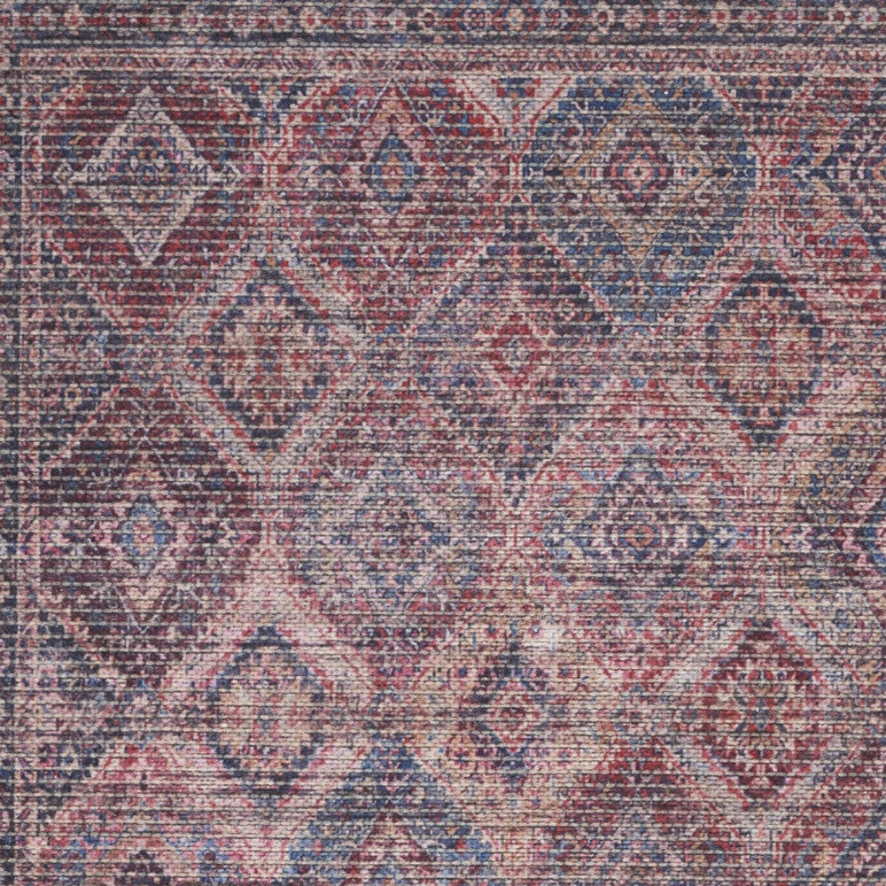 2' X 4' Maroon Oriental Power Loom Distressed Washable Area Rug