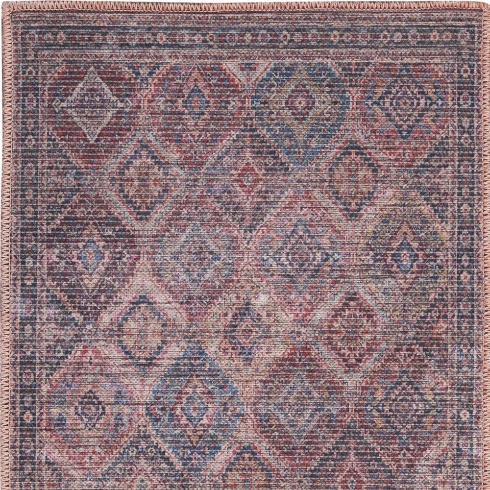 2' X 4' Maroon Oriental Power Loom Distressed Washable Area Rug