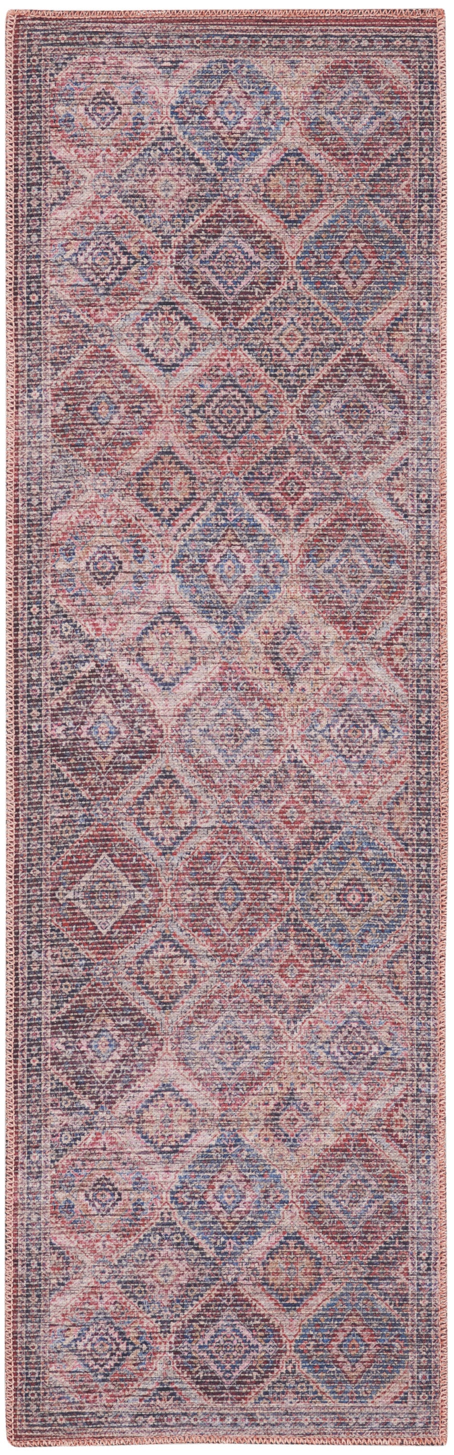 2' X 6' Red Oriental Power Loom Distressed Washable Runner Rug