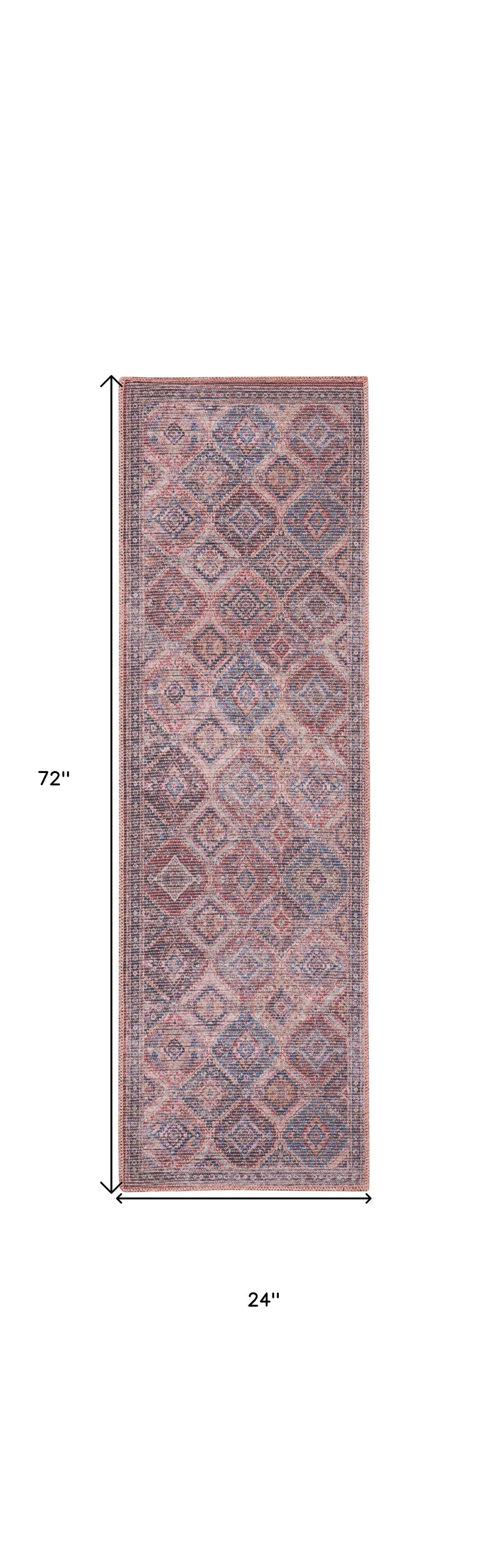 2' X 6' Red Oriental Power Loom Distressed Washable Runner Rug