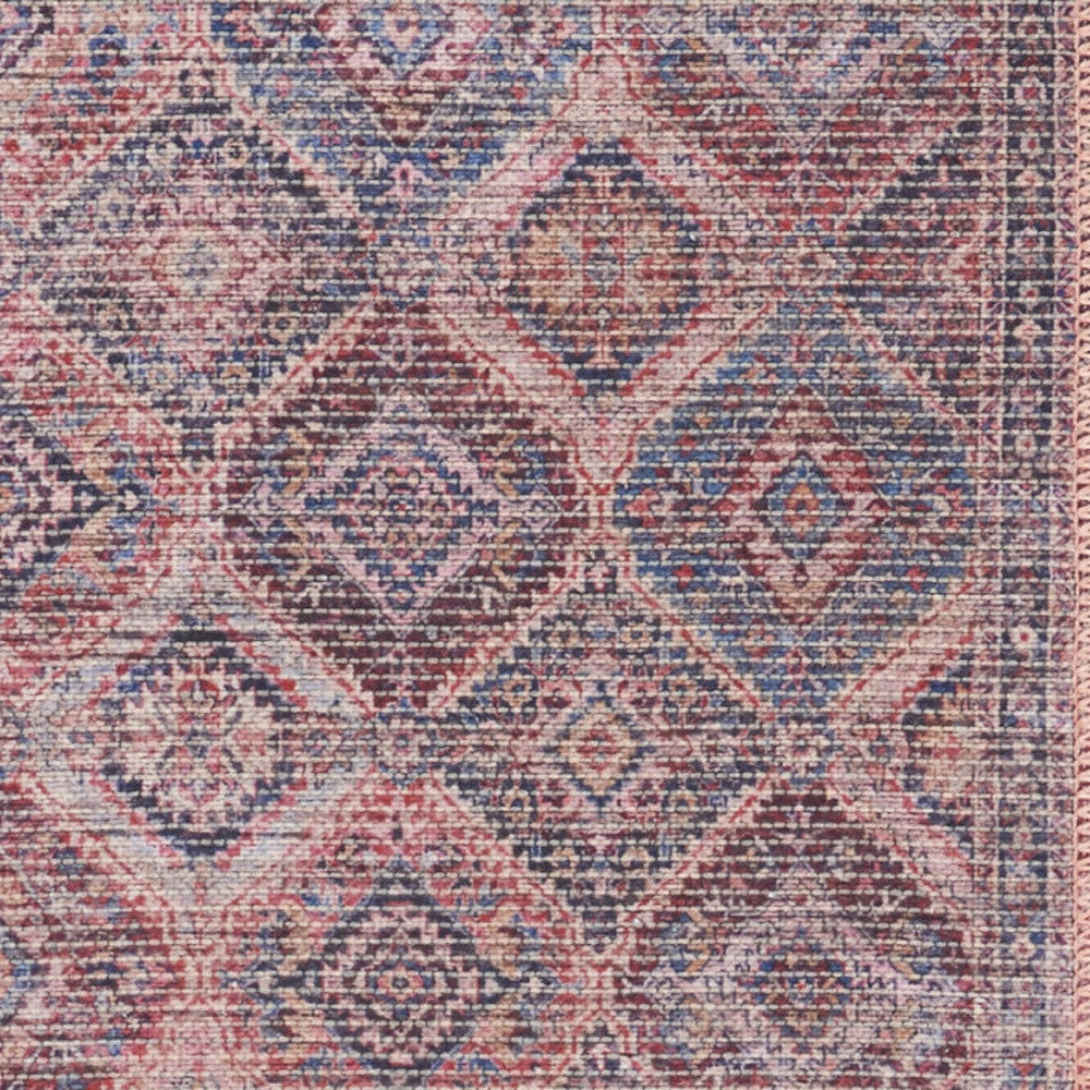 2' X 6' Red Oriental Power Loom Distressed Washable Runner Rug