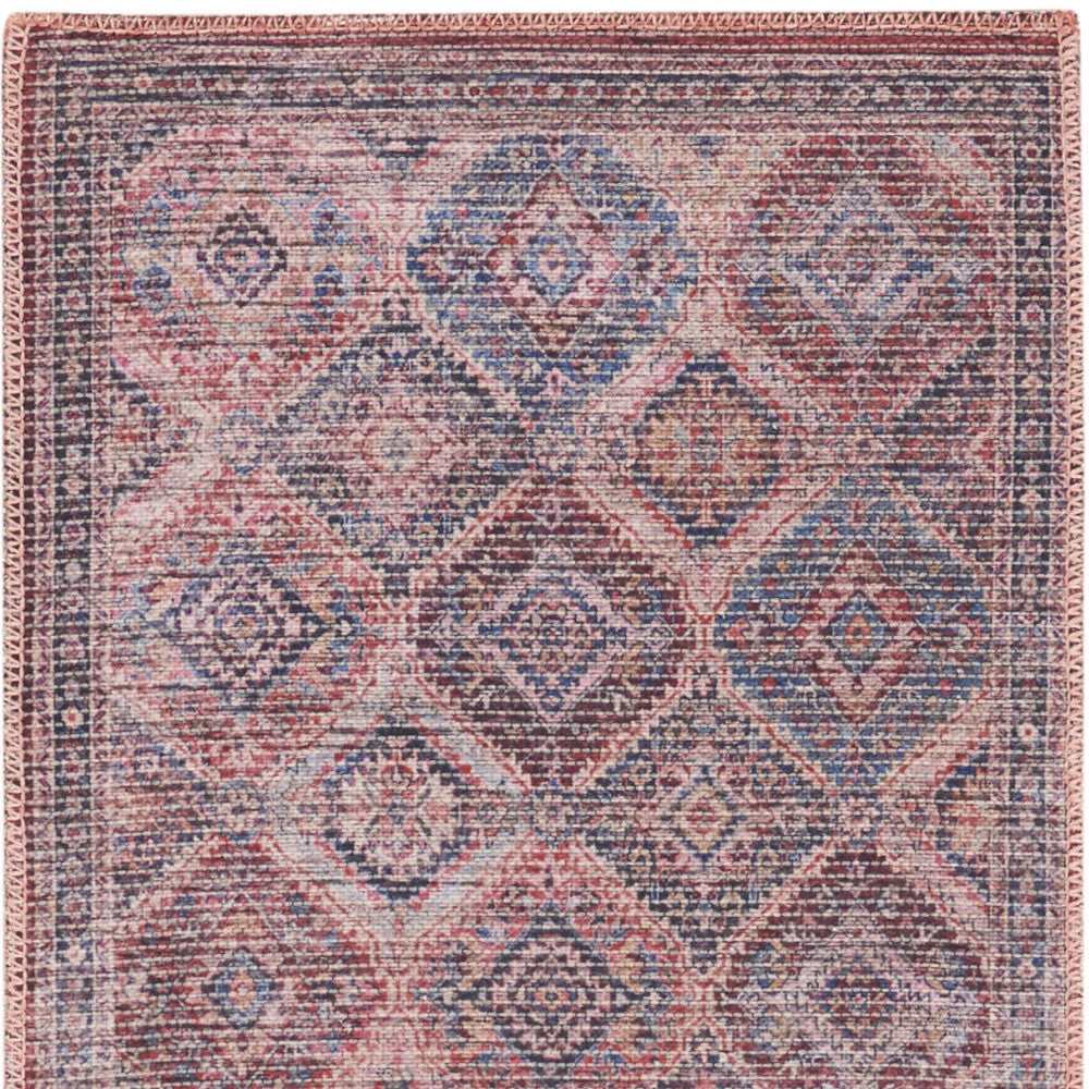 2' X 6' Red Oriental Power Loom Distressed Washable Runner Rug