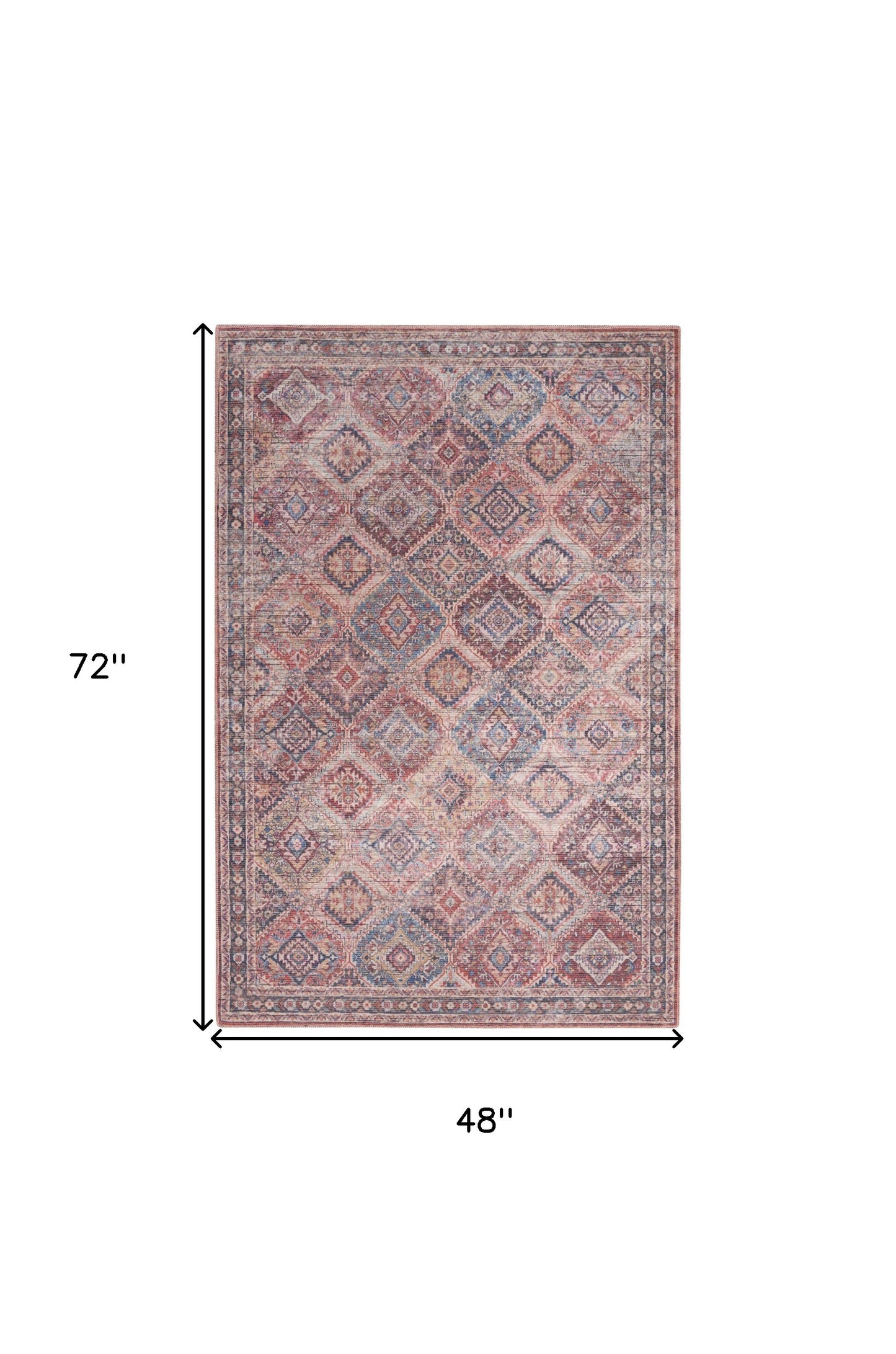 4' X 6' Multicolor Oriental Power Loom Distressed Washable Area Rug