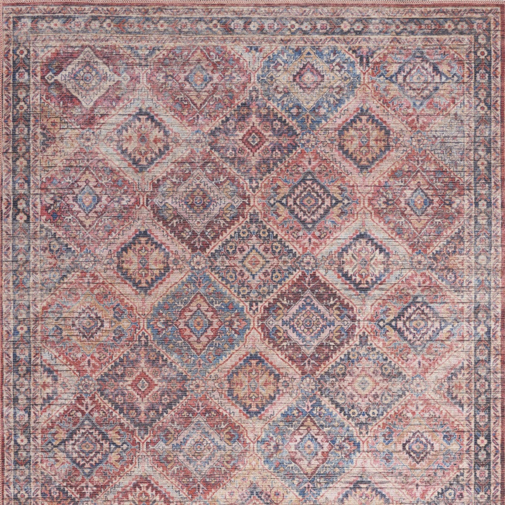 4' X 6' Multicolor Oriental Power Loom Distressed Washable Area Rug