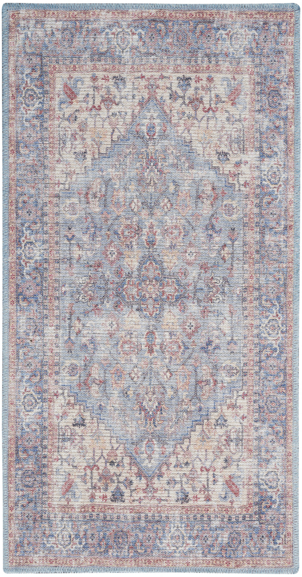 2' X 4' Blue Oriental Power Loom Distressed Washable Area Rug