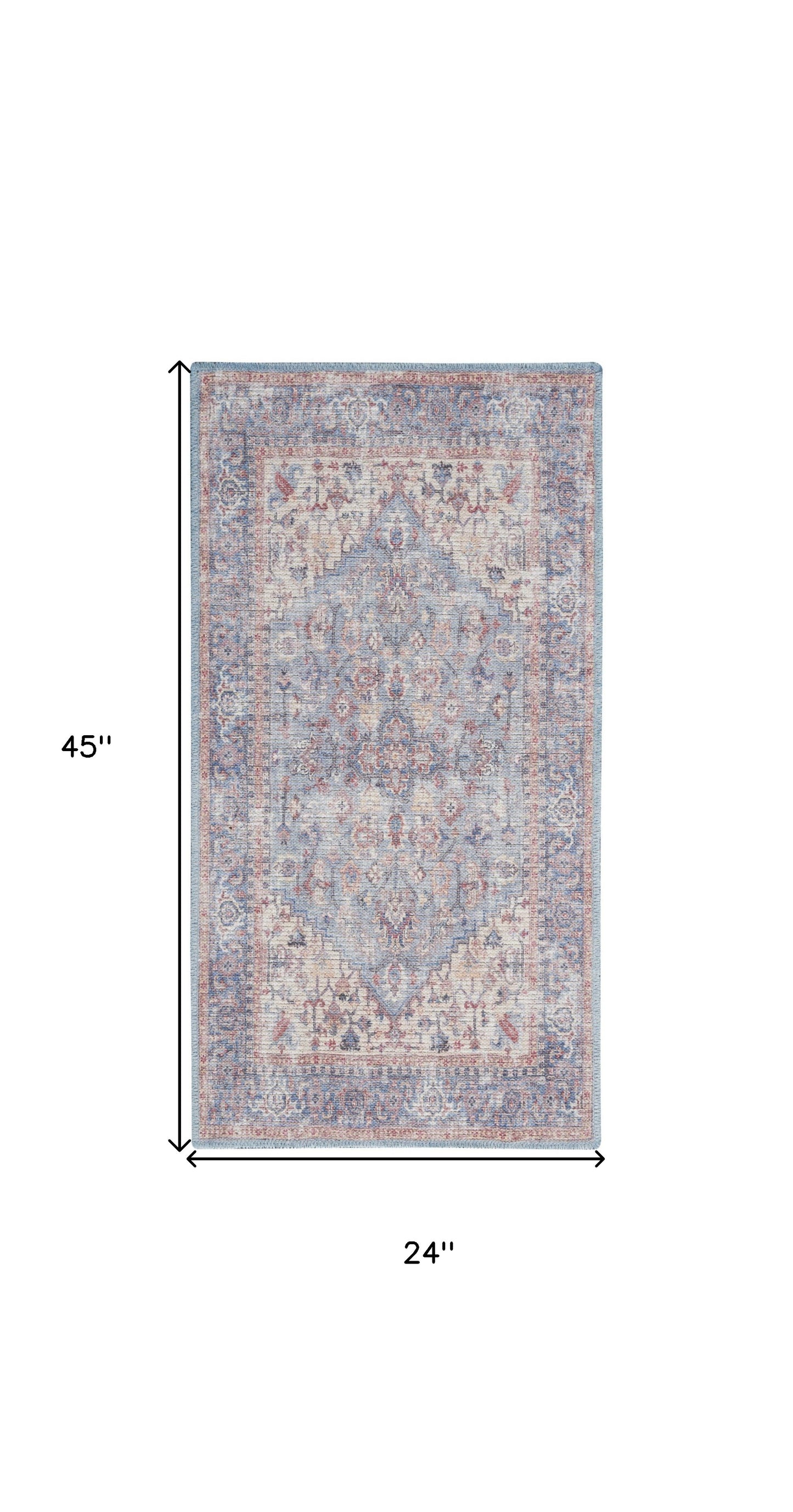 2' X 4' Blue Oriental Power Loom Distressed Washable Area Rug