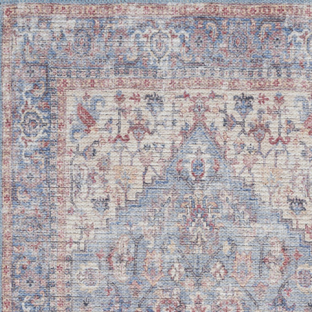 2' X 4' Blue Oriental Power Loom Distressed Washable Area Rug