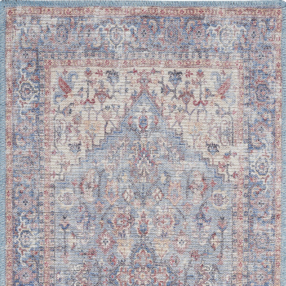 2' X 4' Blue Oriental Power Loom Distressed Washable Area Rug